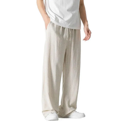 Men's bamboo fibre cropped trousers with drawstring waist in straight-leg cut