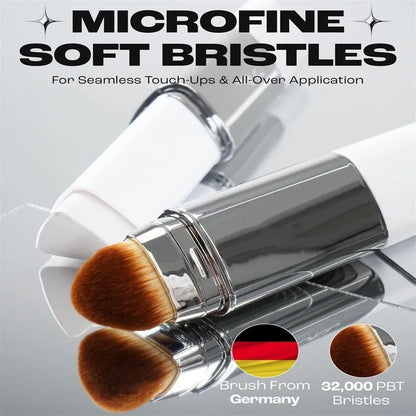 Detachable makeup brush for cream stick foundation application showing removable handle design