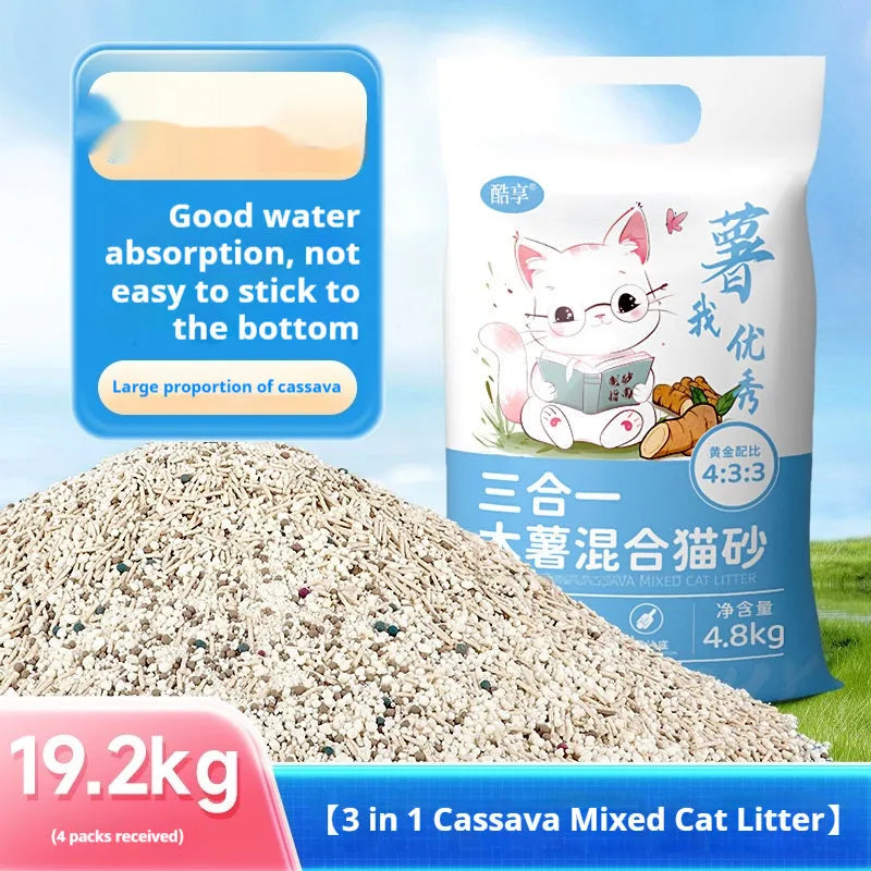 10kg mixed bitter cassava cat litter with bentonite, dust-free plant sand for clumping and odour control