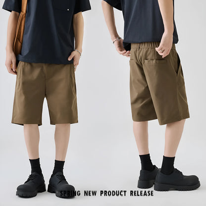 Men's straight-leg summer trousers in khaki colour with micro-elastic polyester fabric
