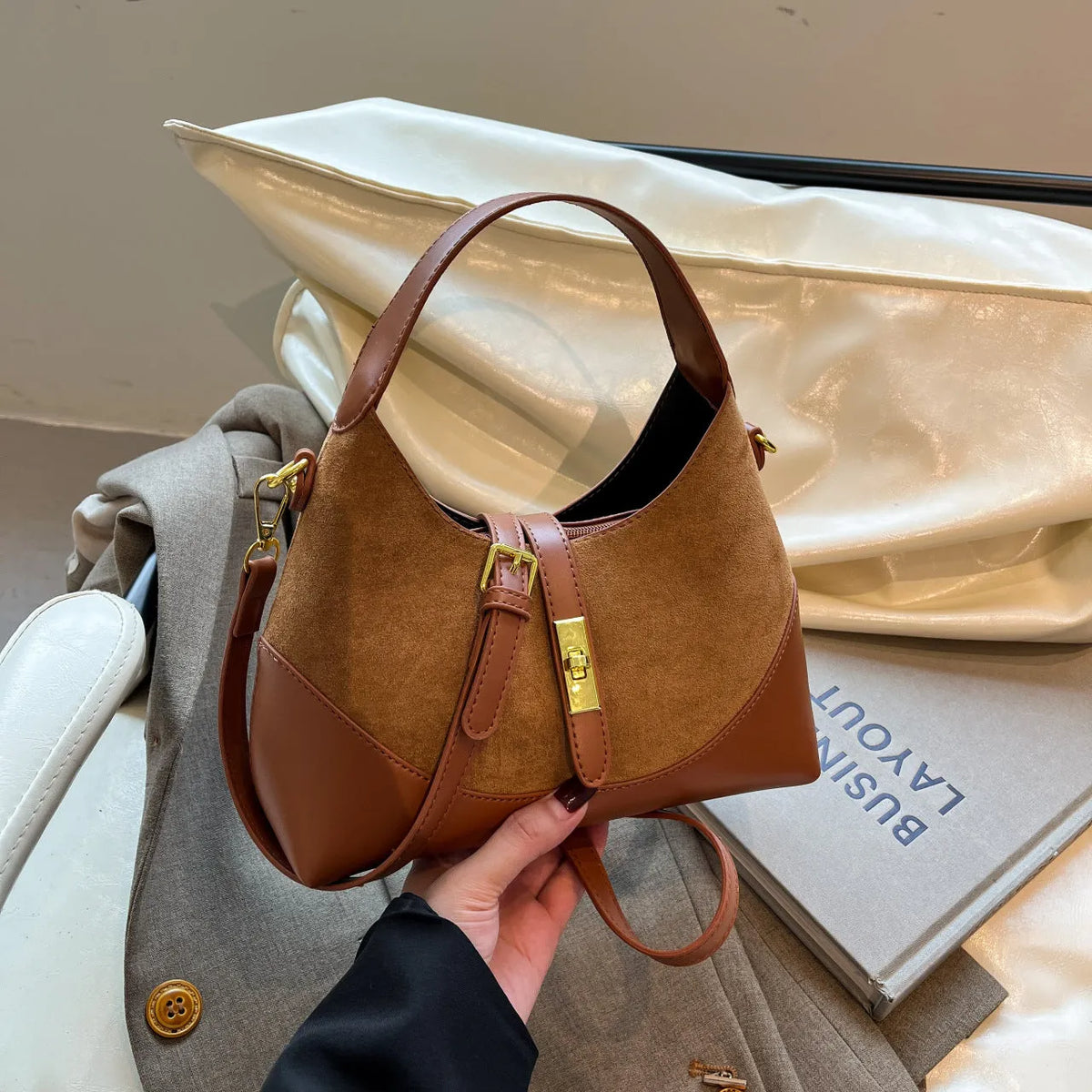 Nylon shoulder messenger bag with single strap, sandwich pocket, and zipper changing bag in red, brown, coffee, or black