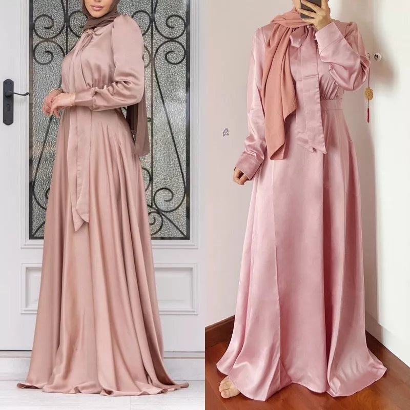 Women's Middle East Arabic Style Dress in cotton blend, available in burgundy, light green, and pink