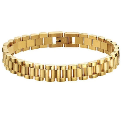 Elegant titanium steel bracelet watch with adjustable, geometric design in gold and stainless steel colours