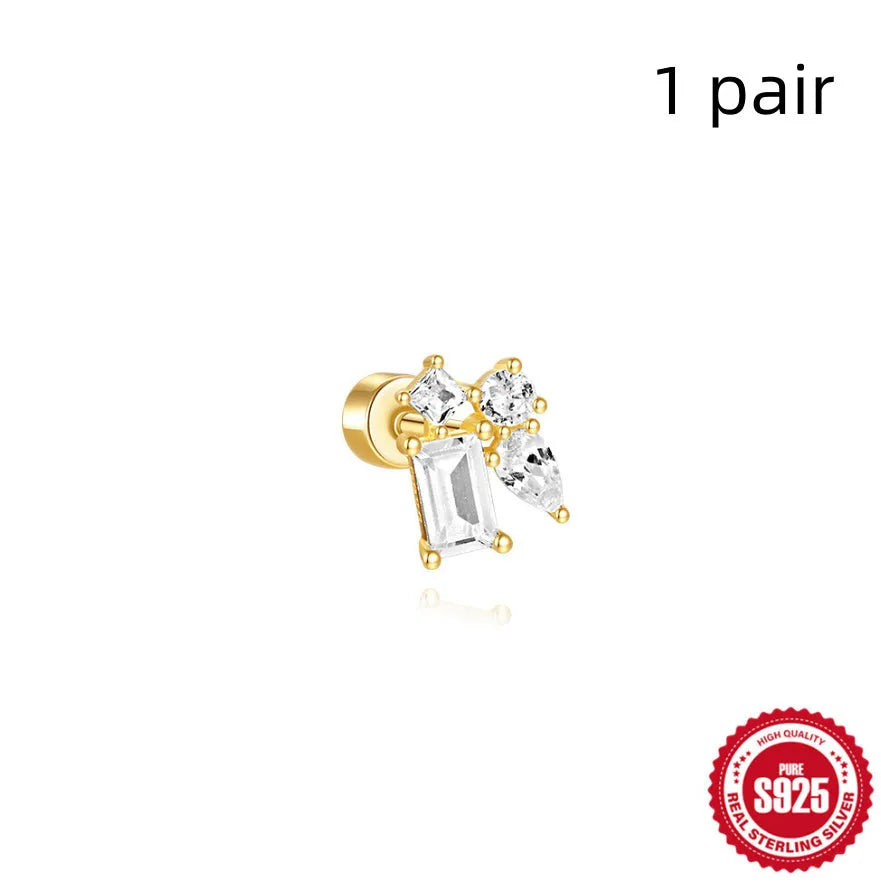 S925 sterling silver flat column thread ear bone stud in a gold plated finish.