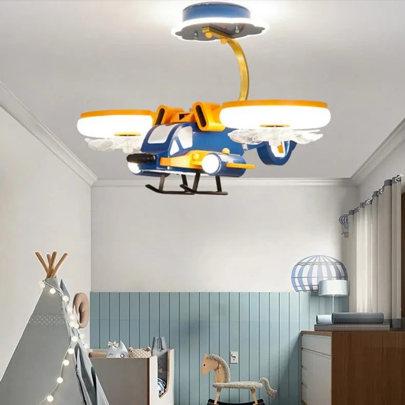 Modern ceiling fan light with fixed metal blades and acrylic lighting shade