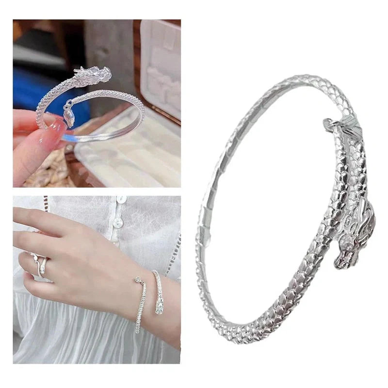 Adjustable Chinese dragon tail bangle with intricate relief design