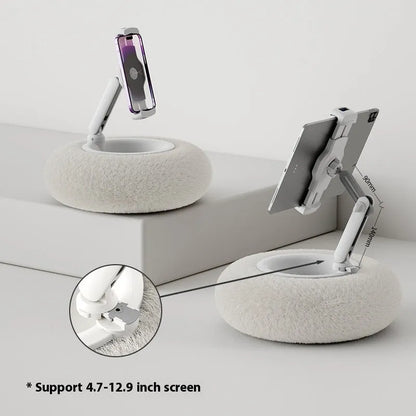ABS plastic rotating bracket holding a tablet, showing height adjustment and rotation features with colour options