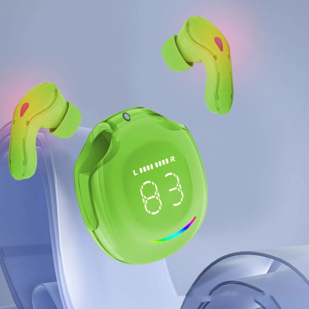 A wireless Bluetooth headset with an in-ear design and digital display, shown in one of its available colours.