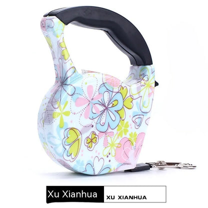 Automatic retractable dog leash, 5 m long, 1 cm wide, plastic, in a choice of printed designs