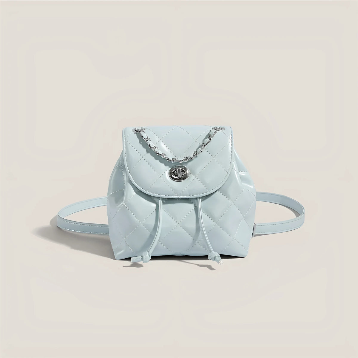 Women's rhombus plaid PU leather backpack with roll-top closure in various colours