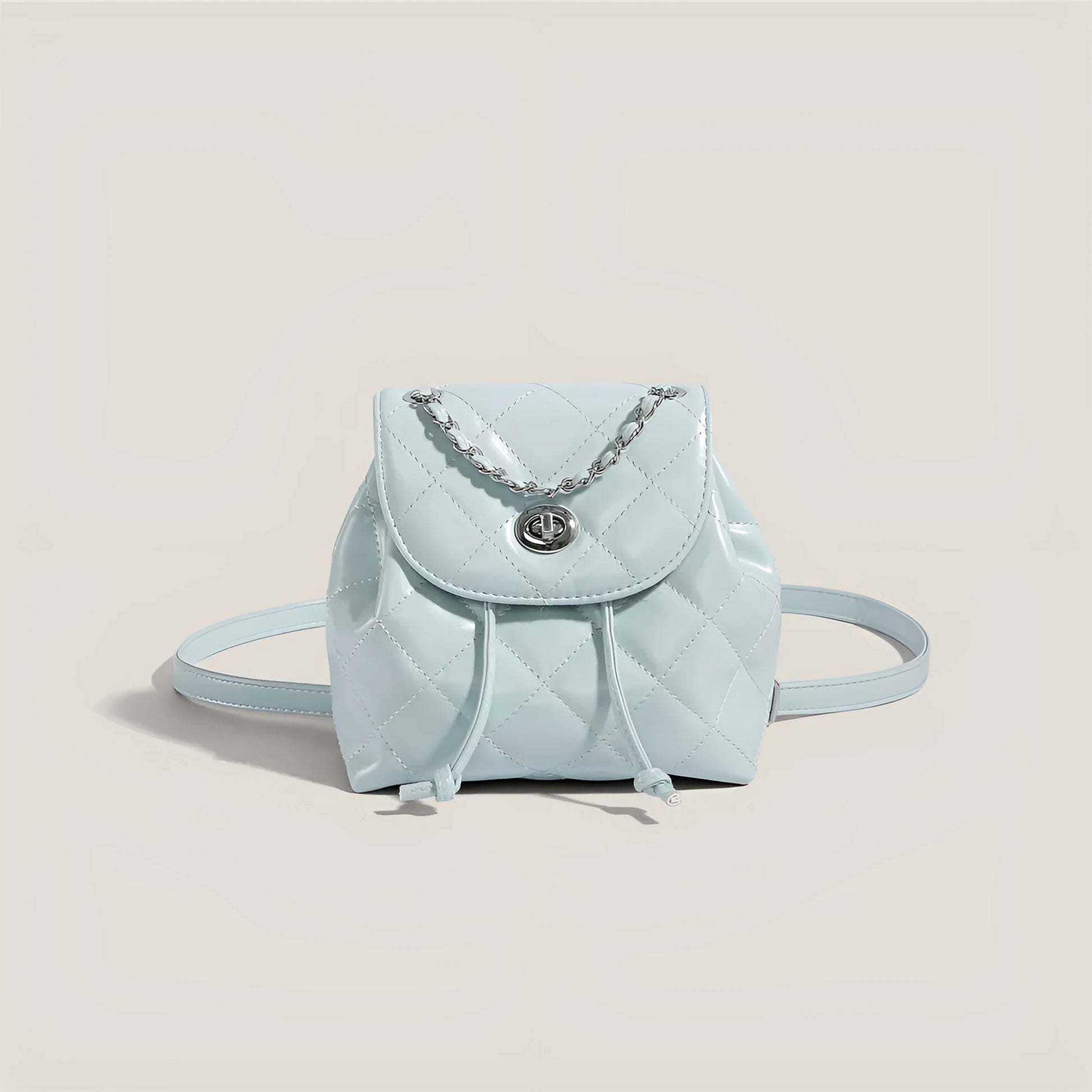 Women's rhombus plaid PU leather backpack with roll-top closure in various colours