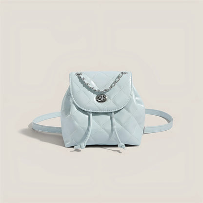 Women's rhombus plaid PU leather backpack with roll-top closure in various colours