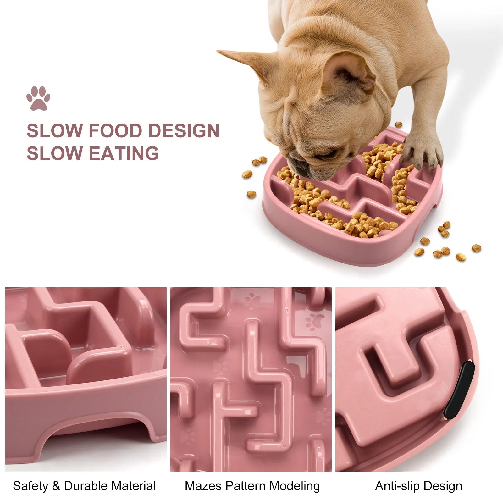 Square maze pattern slow feeder bowl for dogs and cats with anti-slip base in macaron colour.
