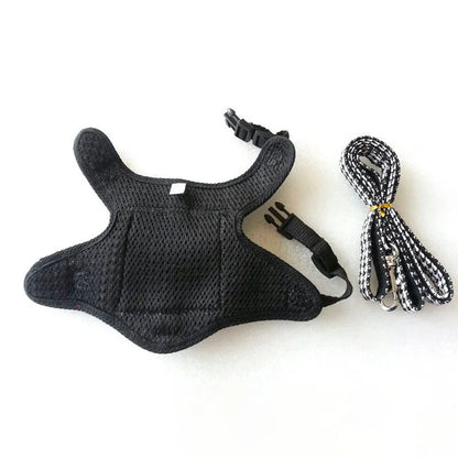 Black houndstooth pattern cotton dog vest with attached leash in Korean style.