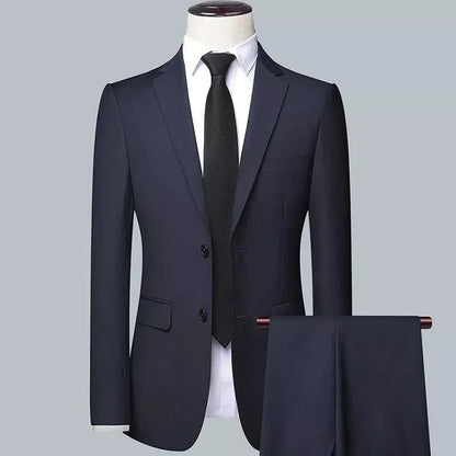 Men's Korean-style slim fit three-piece business suit in chemical fibre blend with tie