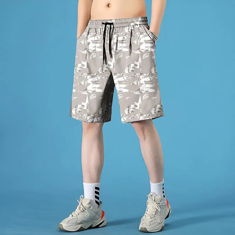 Men's quick-drying polyester seaside shorts with straight-leg cut and micro-elastic stretch