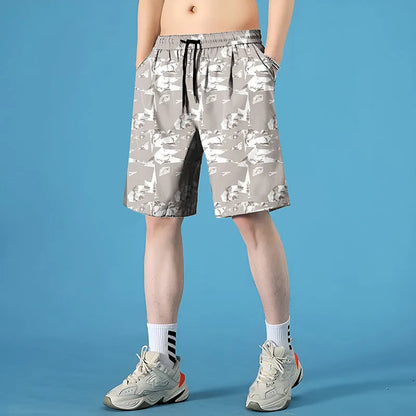 Men's quick-drying polyester seaside shorts with straight-leg cut and micro-elastic stretch