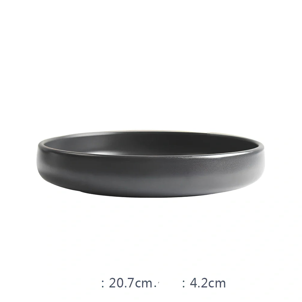 Nordic ceramic tableware set with rice bowl, noodle bowl, flat plate, and soup bowl in matt glaze finish
