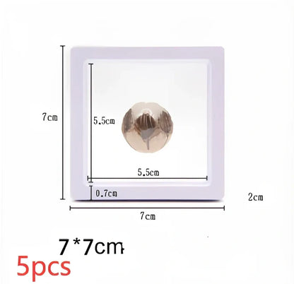 Black 11x11cm suspended 3D floating display frame holding a coin, with square base for stable collectible showcase