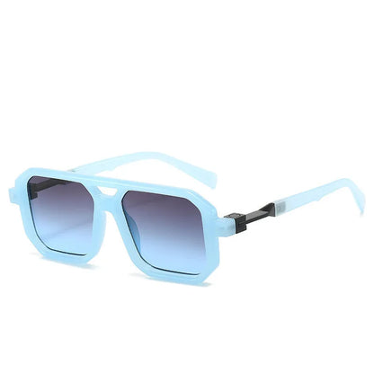 Retro style pilot sunglasses with a double beam metal frame and grey tinted lenses.