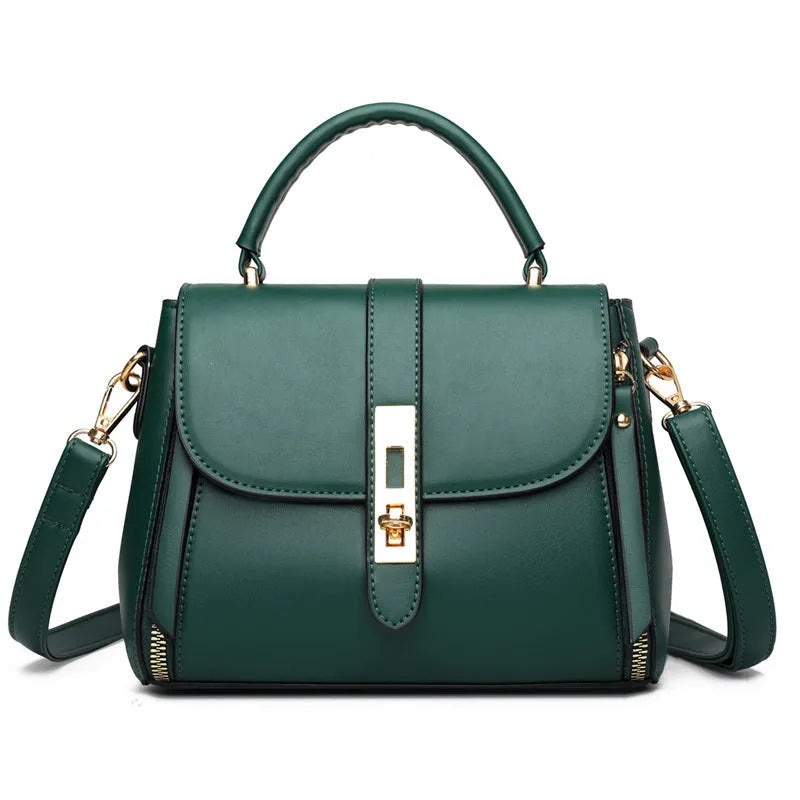 Soft black PU leather women's messenger bag with adjustable strap, showing square shape and front flap.