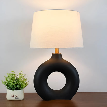 Japanese style ceramic table lamp with button switch in white or black finish
