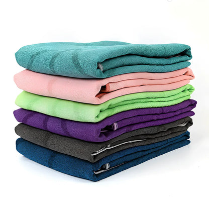 185cm by 68cm yoga towel with 3mm microfiber in six colour options including dark grey and deep sea blue