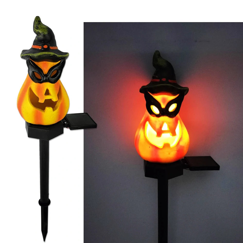 Solar-powered Halloween pumpkin lanterns for garden decoration in six unique designs