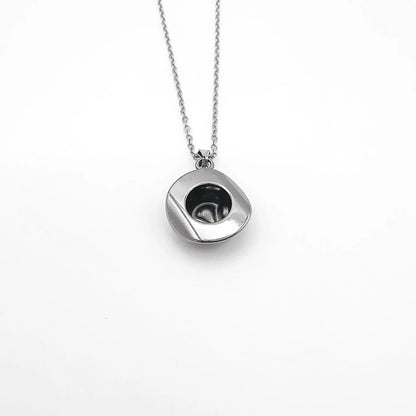 Cowboy hat punk pendant necklace on O-ring chain, 18K gold plated option, steel gold rose gold colours