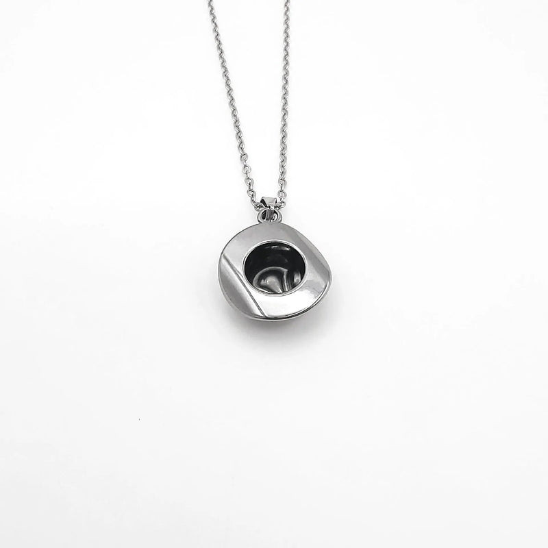 Cowboy Hat Punk Pendant Necklace with 18K Gold Plated Finish, O-Ring Chain, Metal Round and Top Hat Geometric Charms, Steel Gold Rose Gold Colours for Everyday and Punk Styling