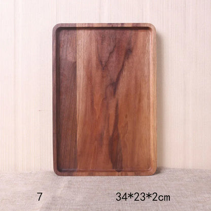 Japanese style black walnut wooden rectangular dinner plate with hand-painted plain surface