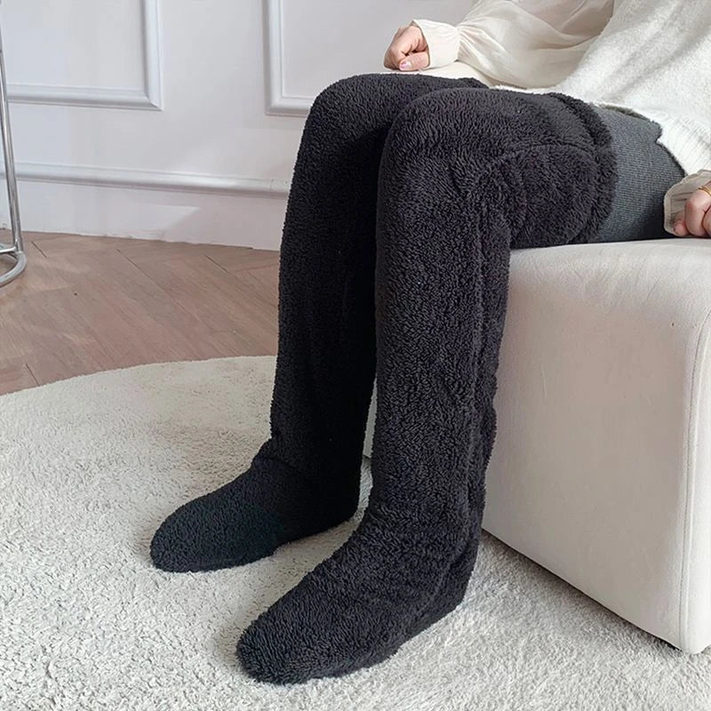 Cozy over-the-knee fuzzy socks in a variety of colors for winter warmth and comfort