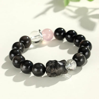 Silver stone crystal beaded bracelet with white, pink and navy blue diamond-cut crystals