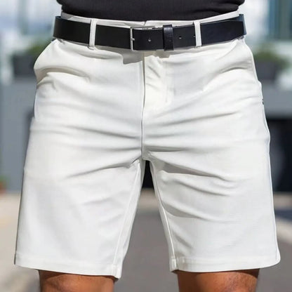 Men's straight-cut fifth pants in a solid light grey colour, showing the tailored fit.