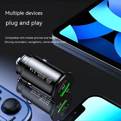 Dual USB car charger converter with 12V plug for vehicle charging of phones and tablets