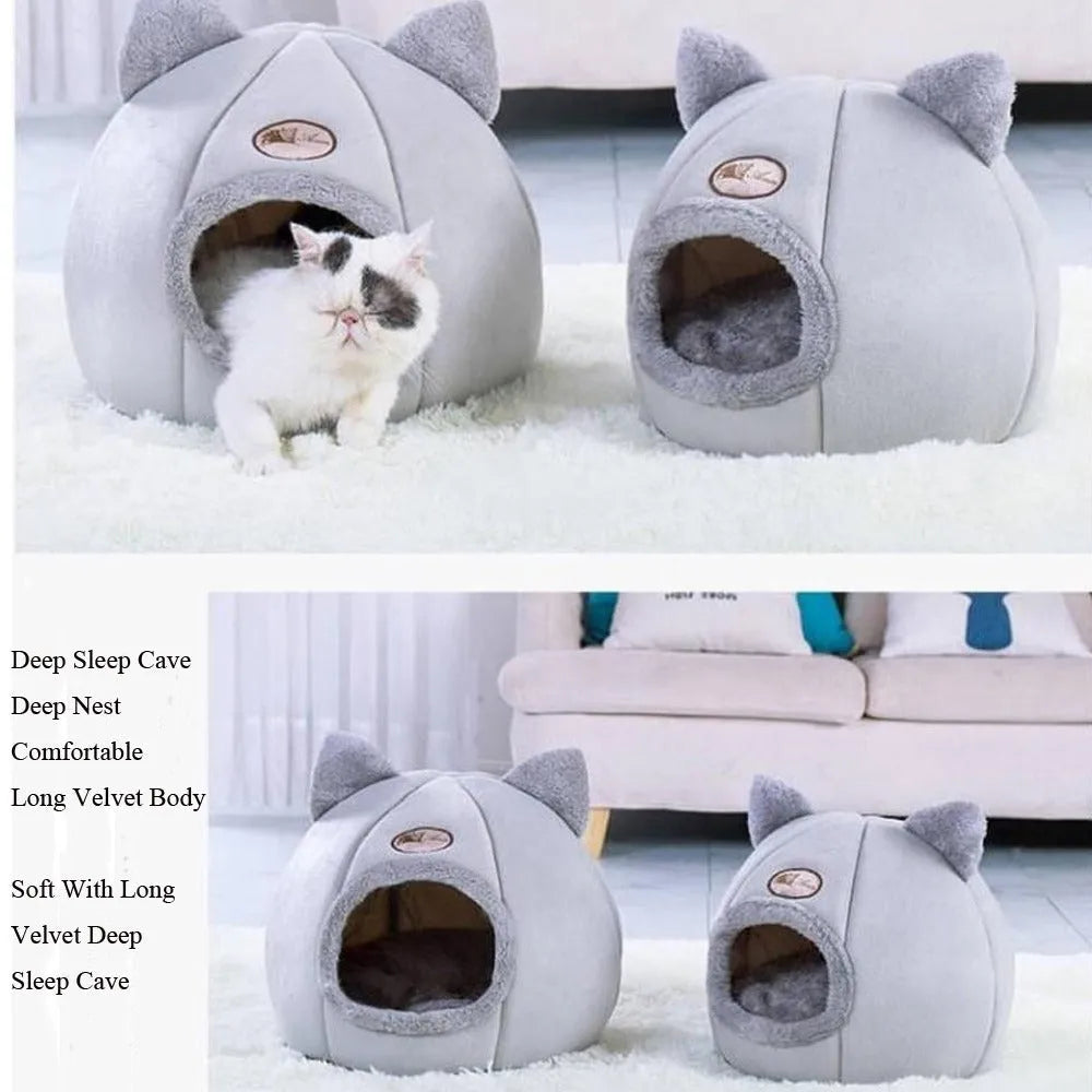 Fully enclosed winter cat nest sofa bed with soft cushion in large size