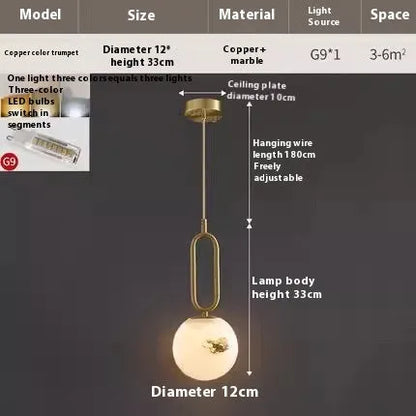 Nordic Creative Living Room Wall Light Bulb Marble Shade Copper Lamp 220V 12cm 15cm Indoor Wall Sconce for Living Room Bedroom Hallway in Black or Natural Copper