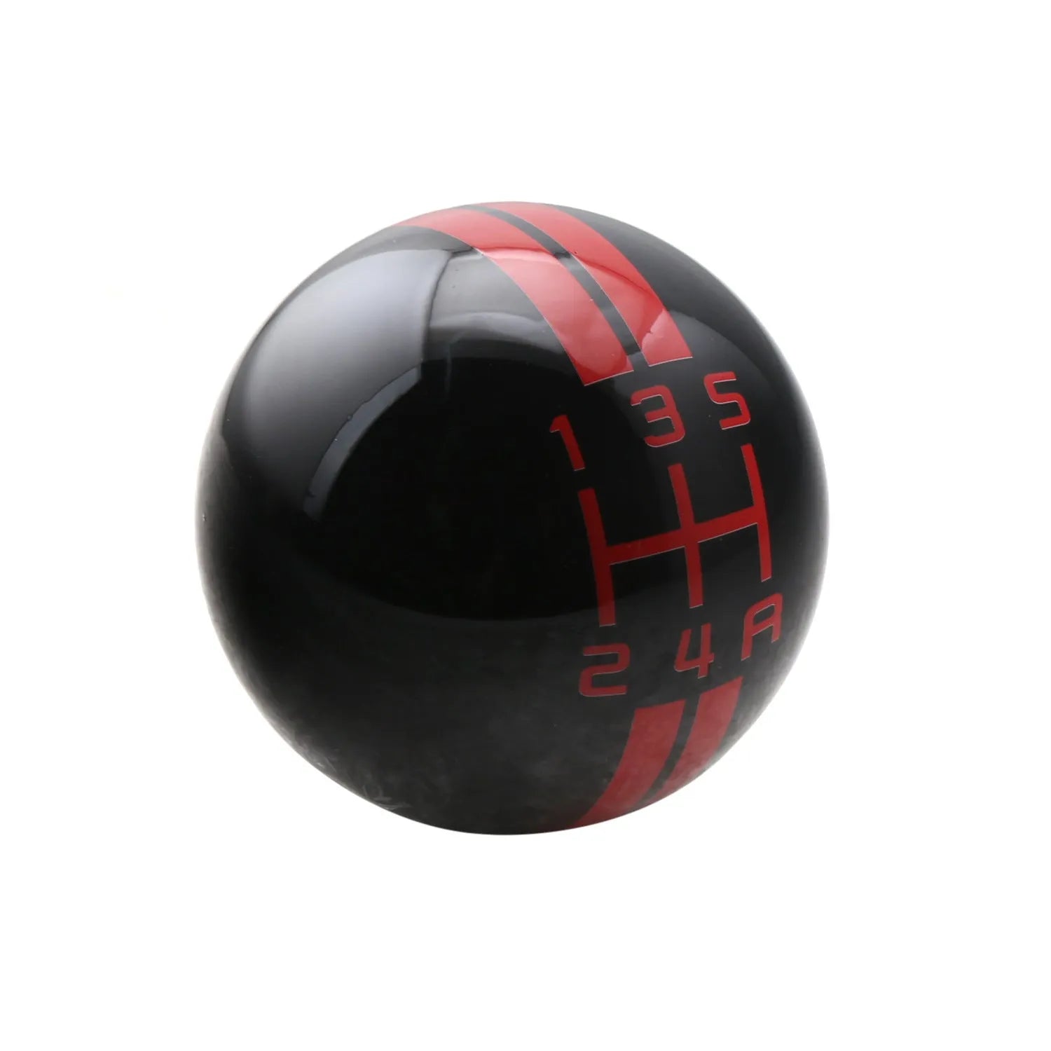 Universal black acrylic five-speed manual car gear knob with choice of red or white 5th gear lettering and screw accessories.