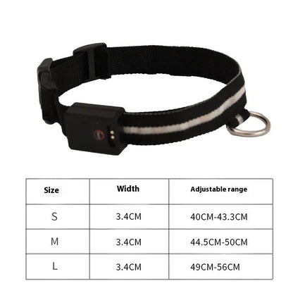 Black LED luminous dog collar and leash set for night-time walking safety