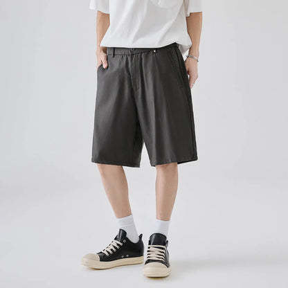 Men's loose-fitting lyocell cotton blend casual shorts in apricot, dark grey, and black colours