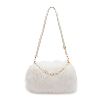 Autumn and winter plush pearl chain crossbody bag for women in various colours