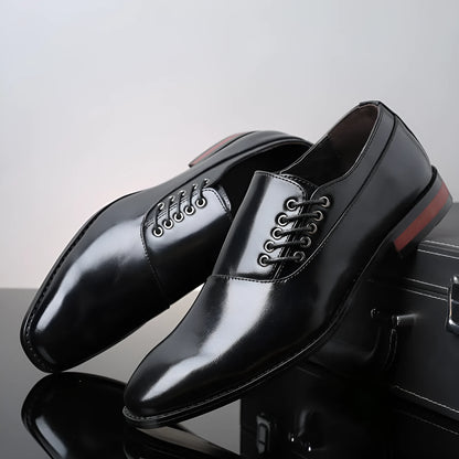 Men's business formal shoes in black, wine red or yellow, breathable PU upper, sizes 38 to 48