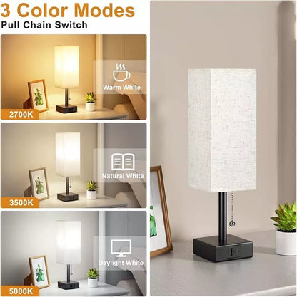 Bedside table lamp with adjustable brightness and USB ports in various colours