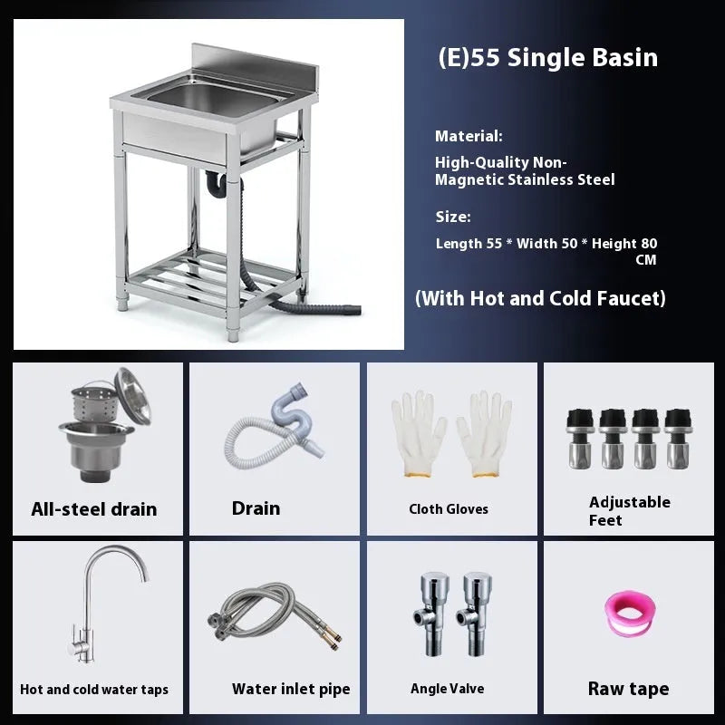 Stainless steel vegetable washing basin with a brushed finish and a deep, single sink design.