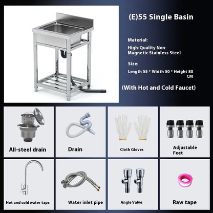Stainless steel vegetable washing basin with a brushed finish and a deep, single sink design.