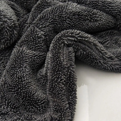 Grey square microfiber car wash towel for drying vehicles, 40cm by 40cm.