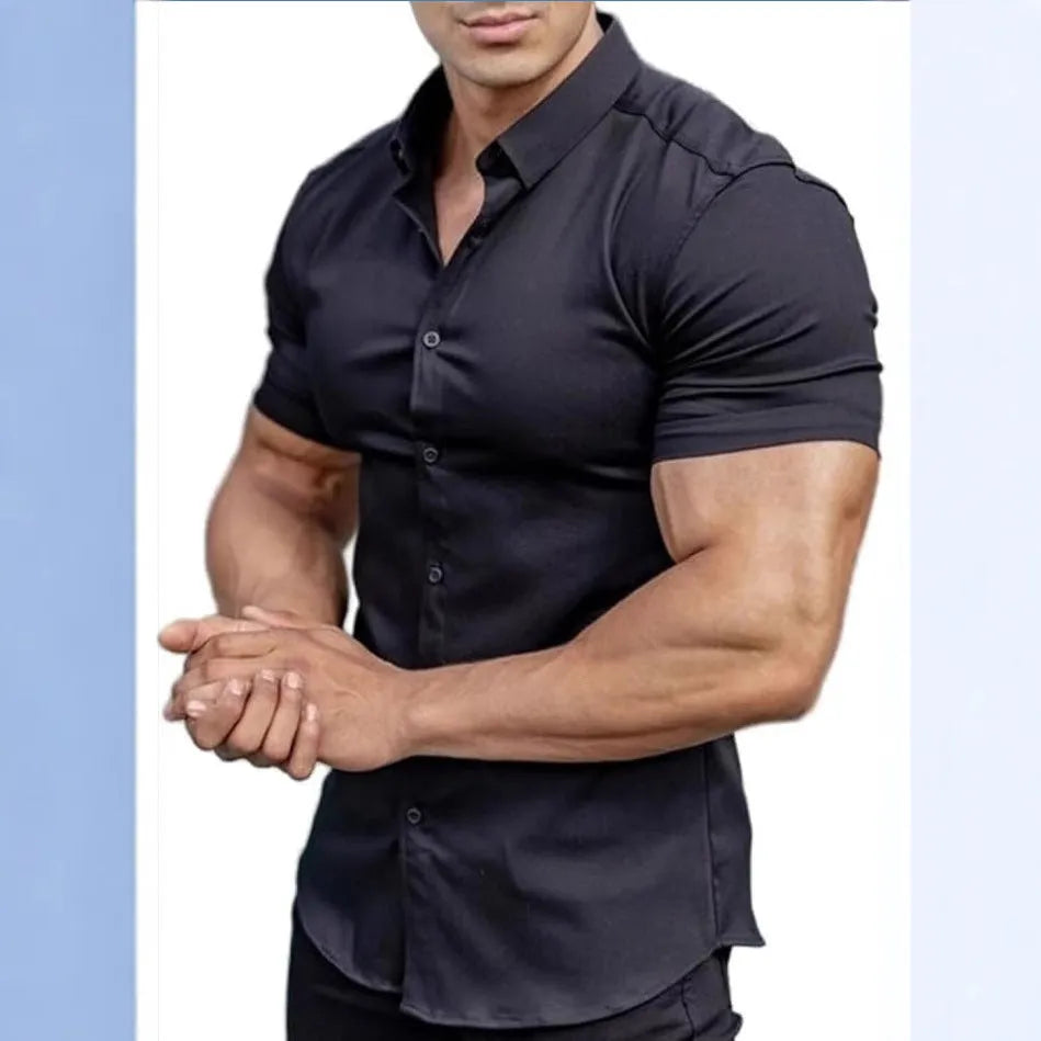 Men's short sleeve printed shirt with collar in brown, available in sizes S to 5XL