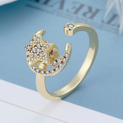 Women's adjustable rotatable butterfly ring with zircon inlay, available in multiple designs