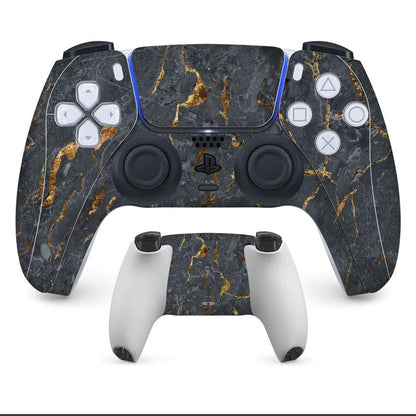 Set of non-adhesive micro-frosted vinyl stickers for PS5 controller, showing front and back pieces.