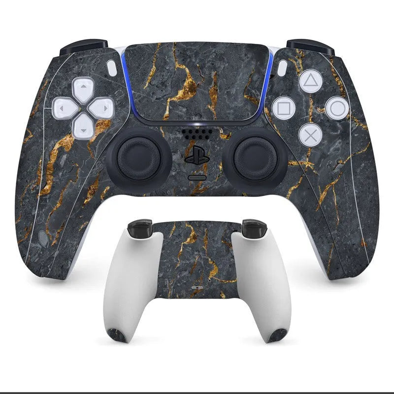 PS5 DualSense controller with a non-adhesive, micro-frosted protective skin applied on front and back